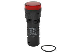 Kontrolka; AD16-16E/R-230; 16mm; podświetlenie LED 230V; czerwony; śrubowe; czarny; IP40; 39mm; Onpow; RoHS
