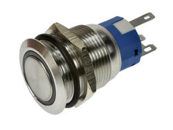 Przełącznik; przyciskowy; PB-M19-03BL; ON-(ON); 1 tor; podświetlenie LED 12V; niebieski; ring; monostabilny; na panel; 5A; 250V AC; 19mm; IP65; RoHS