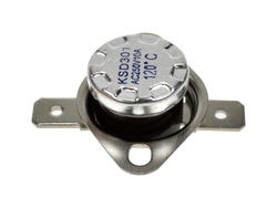 Thermostat; bimetallic; KSD301A-A324h; NC; 120°C; 10A; 250V AC; Metal diameter 16x20mm with moving bracket; 6,3mm horizontal connectors; bakelite; Bochen; RoHS