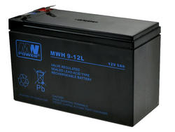 Akumulator; kwasowy bezobsługowy AGM; MWH 9-12L; 12V; 9Ah; 151x65x94(100)mm; konektor 6,3 mm; MW POWER; 2,75kg; 6÷9 lat