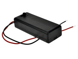 Battery holder; BC402; 2xR3(AAA); with 150mm cable; container; with lid; with switch; black; Talvico; R3 AAA