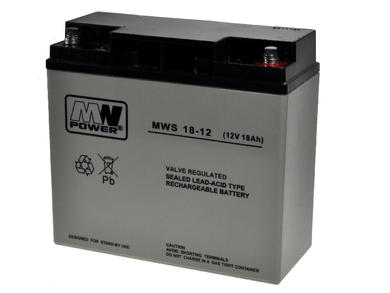 Rechargeable battery; lead-acid; maintenance-free; MWS 18-12; 12V; 18Ah; 181x77x167mm; screw M5; MW POWER; 5,25kg; 3÷5 years