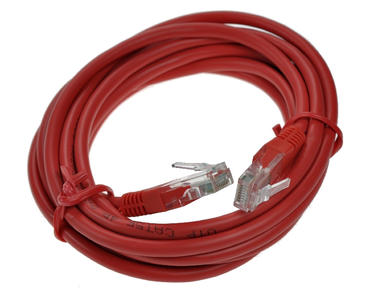 Kabel; patchcord; UTP kat.5e; 2x wtyk RJ45; 3m; czerwony; 4x2 żyły 0,50mm; PVC; okrągły; linka; Cu; RoHS