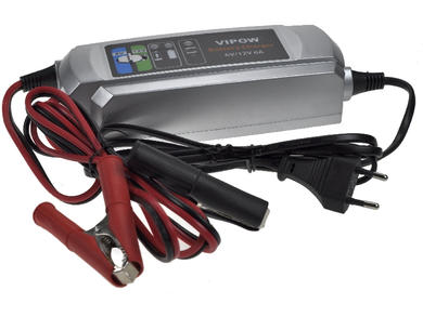 Charger; acid-lead rechargeable batteries; BAT1139; 6 /12V DC; 6A; 70W; crocodile clips isolated; 230V AC; Vipow