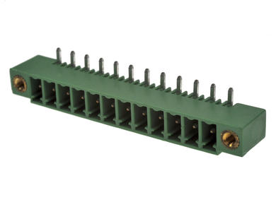 Terminal block; PV12-3,81-H-K/STLZ1550F/12-GH; 12 ways; R=3,81mm; 7mm; 8A; 160V; through hole; angled 90°; bolted; closed; green; Euroclamp; RoHS