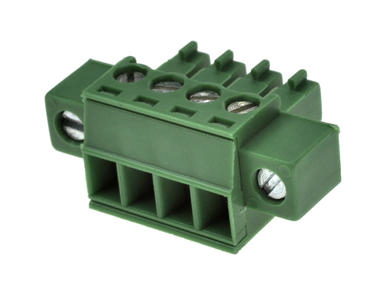 Terminal block; SH04-3,81-K/AKZ1550F/04; 4 ways; R=3,81mm; 15,5mm; 8A; 160V; for cable; angled 90°; bolted; slot screw; screw; vertical; 1,5mm2; green; Euroclamp; RoHS