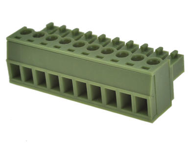 Terminal block; XY2500F-C-10P3.81; 10 ways; R=3,81mm; 15,4mm; 8A; 125V; for cable; angled 90°; square hole; slot screw; screw; vertical; 1,5mm2; green; Xinya; RoHS