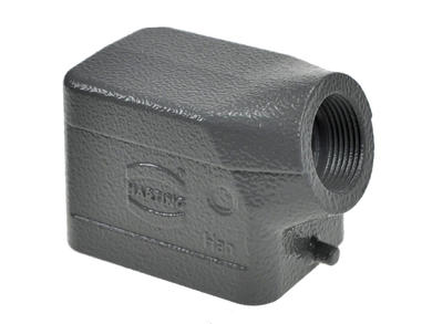 Connector housing; Han A; 09300061541; 6B; metal; angled 45°; for cable; one side cable entry; for single locking lever; entry for PG16 cable gland; grey; IP65; Harting; RoHS