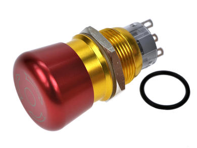 Przełącznik; bezpieczeństwa; przyciskowy; LAS1-AGQ-11TSB; ON-ON; grzybkowy; odkręcany; metalowy; 1 tor; czerwony; bez podświetlenia; bistabilny; do lutowania; 0,5A; 250V AC; Onpow