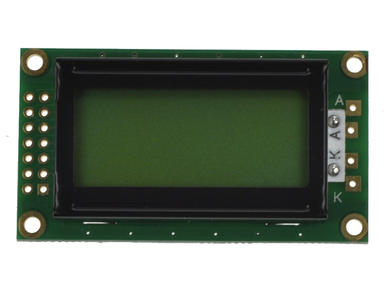 Display; LCD; alphanumeric; WC0802CSFYLYNC06; 8x2; black; Background colour: green; LED backlight; 37,8mm; 16mm; Wincom Tech; RoHS