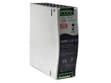 Power Supply; DIN Rail; WDR-120-24; 24V DC; 5A; 120W; LED indicator; Mean Well