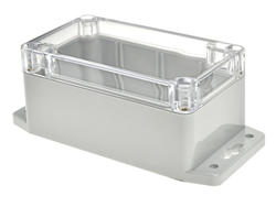 Enclosure; multipurpose; G205CMF; polycarbonate; 115mm; 65mm; 55mm; IP65; light gray; transparent lid; mounting flange; Gainta; RoHS