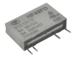Przekaźnik; elektromagnetyczny miniaturowy; HF49FD-012-1H11F  (JZC49F); 12V; DC; 1 styk zwierny; 5A; 250V AC; 5A; 30V DC; do druku (PCB); Hongfa; RoHS