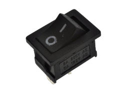 Przełącznik; klawiszowy (kołyskowy); PK-BM; OFF-(ON); 1 tor; czarny; bez podświetlenia; monostabilny; konektory 4,8x0,8mm; 13x19,2mm; 2 pozycje; 3A; 250V AC; Talvico