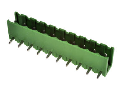 Terminal block; STL950/10-5-H; 10 ways; R=5,00mm; 8,4mm; 15A; 300V; through hole; angled 90°; open; green; PTR Messtechnik; RoHS