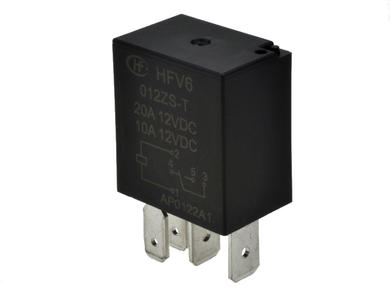 Relay; electromagnetic automotive; HFV6/012ZS-T; 12V; DC; SPDT; 10/20A; 27V DC; with connectors; without mounting bracket; 1,8W; Hongfa; RoHS