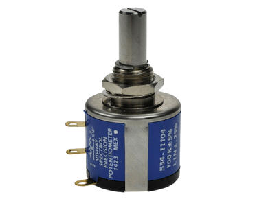 Potentiometer; helipot; shaft; multi turns; 534 100k; 100kohm; linear; 5%; 2W; axis diam.6,00mm; 12,7mm; metal; smooth; 10; wire-wound; solder; Vishay; RoHS