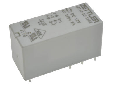 Relay; electromagnetic miniature; AZ742-2C-12DE; 12V; DC; DPDT; 8A; 250V AC; PCB trough hole; for socket; Zettler; RoHS