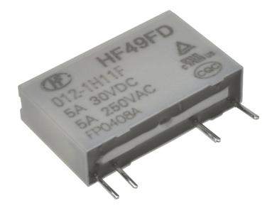 Relay; electromagnetic miniature; HF49FD-012-1H11F  (JZC49F); 12V; DC; SPST NO; 5A; 250V AC; 5A; 30V DC; PCB trough hole; Hongfa; RoHS