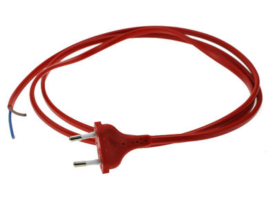 Cable; power supply; 294.0015; CEE 7/16 flat plug; wires; 1,6m; red; 2 cores; 0,75mm2; 2,5A; Leoni; PVC; flat; stranded; Cu; RoHS
