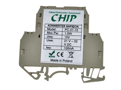 Voltage converter; PC-01-15; 1,5W; 21÷32V DC; 15V DC; 100mA; DC/DC; DIN Rail; CHIP; RoHS
