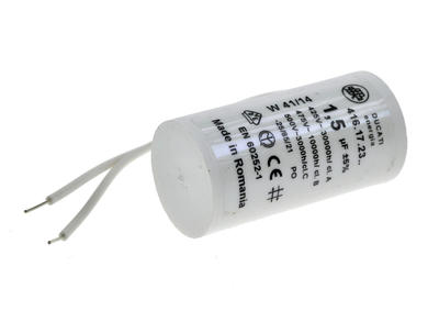 Capacitor; motor; 1,5uF; 475V; 4.16.17.23.06; fi 28x55mm; with cable; Ducati; RoHS; screw
