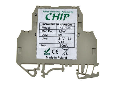 Voltage converter; PC-01-09; 1,5W; 21÷32V DC; 9V DC; 160mA; DC/DC; DIN Rail; CHIP; RoHS