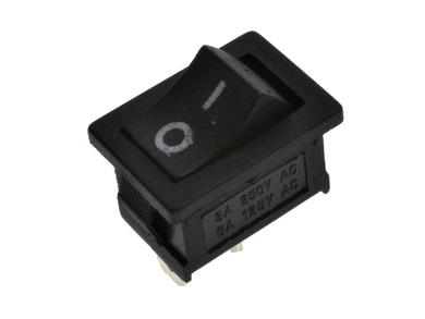 Switch; rocker; PK-BM; OFF-(ON); 1 way; black; no backlight; momentary; 4,8x0,8mm connectors; 13x19,2mm; 2 positions; 3A; 250V AC; Talvico