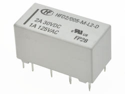 Przekaźnik; bistabilny; HFD2-005-M-L2-D; 5V; DC; 2 styki przełączne; 2 cewki; 1A; 125V AC; 2A; 30V DC; do druku (PCB); Hongfa; RoHS