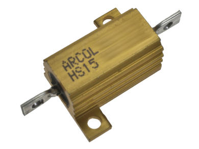 Resistor; wire-wound with heatsink; R15W5%15R; solder; screw; 15W; 15ohm; 5%; Aluminium; axial; 21x21x11mm; HS15-15RJ; Arcol; RoHS