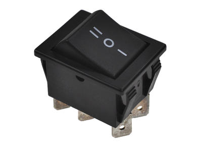 Switch; rocker; C1571ALBBI0II; ON-OFF-(ON); 2 ways; black; no backlight; momentary; 6,3x0,8mm connectors; 22x30mm; 3 positions; 16A; 250V AC; Arcolectric; RoHS