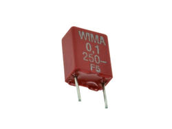 Capacitor; polyester; MKT; 100nF; 250V DC/160V AC; MKS2; MKS2F031001E00KSSD; 10%; 4,5x7,2x9,5mm; 5mm; bulk; -55...+100°C; Wima; RoHS