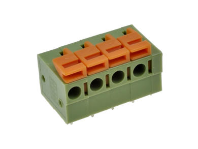 Terminal block; screwless; XY122R-04P; 4 ways; R=5,08mm; 14mm; 10A; 250V; through hole; straight; round hole; spring; 0,34÷1,5mm2; green; Xinya; RoHS