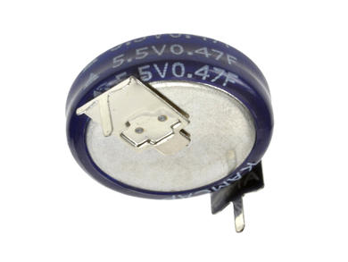 Kondensator; elektrolityczny; podtrzymania napięcia; 0,47F; 5,5V; SE-5R5-D474VYH; 20%; 5,5x19,5; 19,5mm; poziomy; przewlekany (THT); -25...+70°C; 22Ohm; 1000h; Kamcap; RoHS