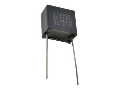 Capacitor; X2; polypropylene; MKP; 100nF; 275V AC; LE-M; LE104-M; 10%; 7x12x12,5mm; 10mm; bulk; -55...+100°C; Okaya; RoHS