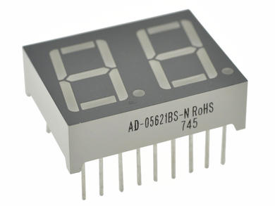 Display; LED; LED2-AD-05621BS-N /84; double; red; anode; 7-segment; 14,2mm; 25mm; 19mm; Background colour: gray; 6mcd; 640nm; 10mA; 5V