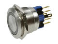 Przełącznik; przyciskowy; GQ22-11E/G/24V/S; ON-(OFF)+OFF-(ON); 2 tory; podświetlenie LED 24V; zielony; ring; monostabilny; na panel; 5A; 250V AC; 22mm; IP65; Onpow; RoHS