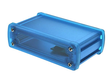 Enclosure; multipurpose; ALUG704BU060-CBU; aluminum; 113,7mm; 69mm; 35,2mm; blue; translucent blue polycarbonate ends; Gainta; RoHS