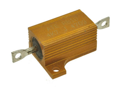 Resistor; wire-wound with heatsink; R10W5%4K7; solder; screw; 10W; 4,7kohm; 5%; Aluminium; axial; 19x20,4x10mm; RB10/1; ATE Electronics; RoHS