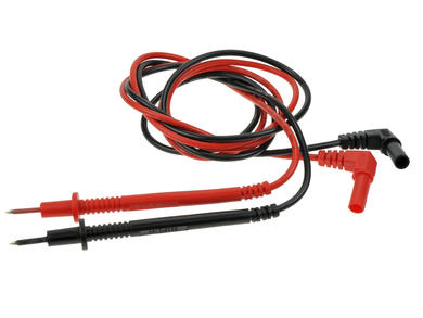 Test leads; PP20A 105006; for multimeter; 2mm; angled; safe; 1m; PVC; 0,75mm2; black & red; 20A; 1000V; nickel plated brass