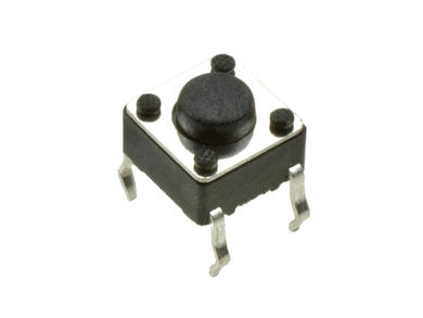 Tact switch; 6x6mm; 4,3mm; A06-4,3; 0,8mm; Leads: through hole; 4 pins; black; OFF-(ON); no backlight; 50mA; 12V DC; 260gf; RoHS