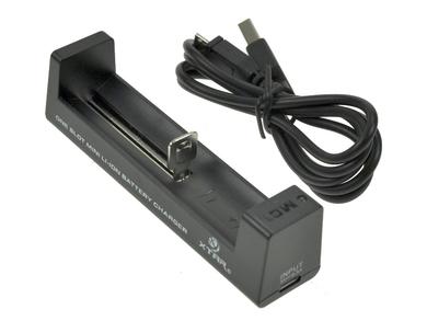 Charger; 18650 Li-Ion rechargable batteries; MC1; 4,2V DC; 500mA; 5W; 5V DC; black; XTAR; RoHS