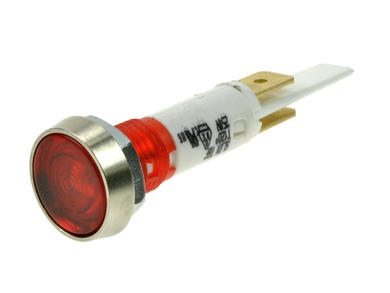 Indicator; TBF010 SC15/A red; 10mm; neon bulb 250V backlight; red; 6,3x0,8mm connectors; silver; IP67; 51mm; RoHS