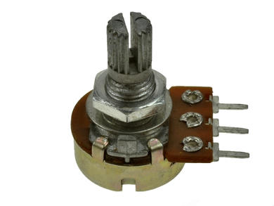 Potentiometer; shaft; single turn; mono; WH148-1A-2 15V B500R; 500ohm; linear; 20%; 0,125W; axis diam.6,00mm; 15mm; metal; knurled; 300°; carbon film; through-hole (THT); RoHS