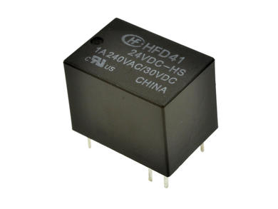 Przekaźnik; elektromagnetyczny miniaturowy; HFD41-024-HS (HM4100F); 24V; DC; 1 styk przełączny; 1A; 240V AC; 1A; 30V DC; do druku (PCB); Hongfa; RoHS
