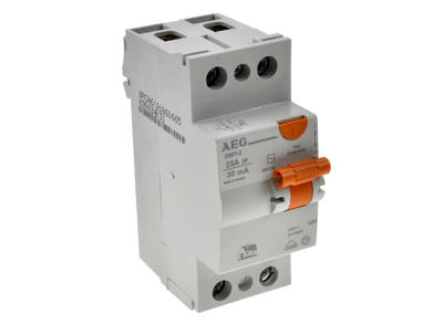 RC Circuit breaker; modular; DBFI 25/030/2; 25A; 400V AC; 0,03A; 2 ways; AC; DIN rail mounted; screw; AEG; RoHS