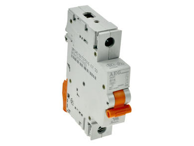 Over current breaker; modular; DE91B16; 16A; 230V AC; 1 way; B; DIN rail mounted; screw; AEG; RoHS