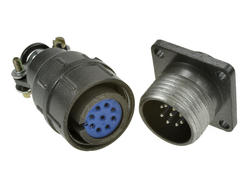 Connector; C06/9p; 9 ways; solder; 0,5mm2; 8mm; cable socket & panel mounted plug; 16mm; grey; blue; 5A; Connfly; RoHS