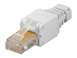 Plug; RJ45 8p8c; RJ45; for cable; straight; round strand cable; round cable wire; clear; beige; gold plated; latch; Goobay; RoHS
