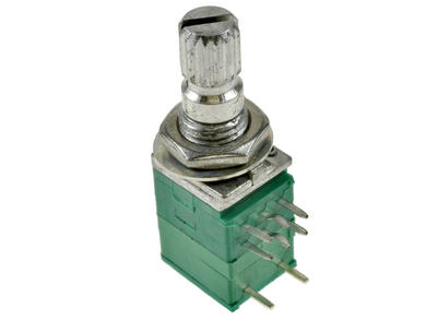 Potentiometer; shaft; single turn; stereo; with switch; WH9011AK-2-18T A50K; 2x50kohm; logarithmic; 20%; 0,05W; axis diam.6,00mm; 20mm; metal; knurled; 300°; carbon film; through-hole (THT); RoHS
